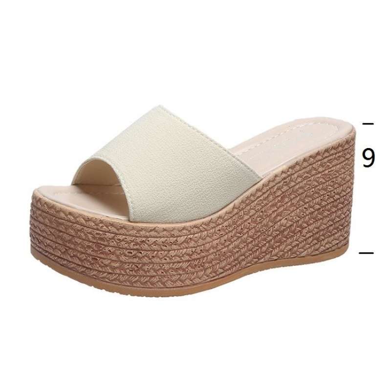 Шлепанцы на танкетке женские летние белые платье со свадебными туфлями на высоком каблуке платформе женские увеличивающие рост туфли-маффины 9 см свадебные туфли
