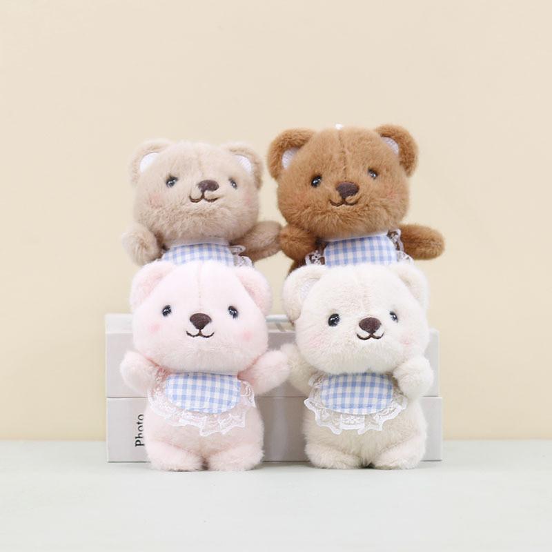 Charming Short Plush Bear Keychain Soft Stuffed Toy With Bib Cute Gift