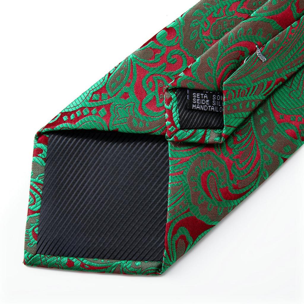 Paisley Tie for Men Necktie Silk Hanky Cufflink Set with Tie Ring Chain Brooch for Wedding Party