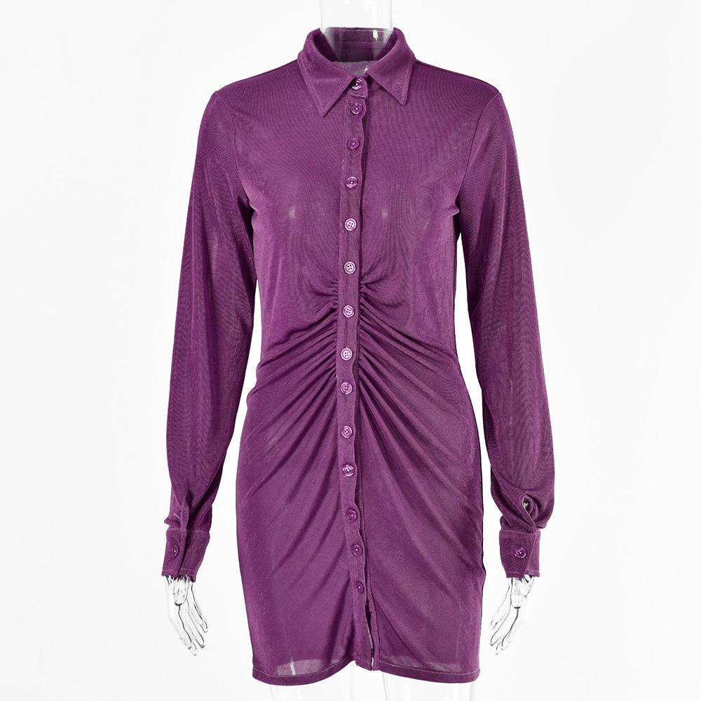 Sexy Mini Slim Dress Women Green Club Party Dress Turn-Down Collar Button Short Dresses Female Elegant Streetwear Shirt