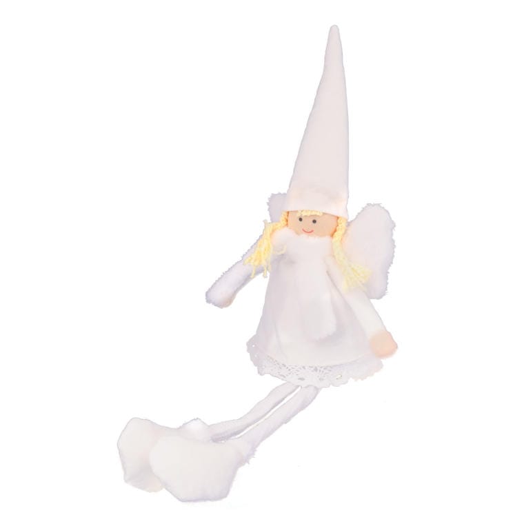 Plush Sitting Angel with Long Legs, White, Height 38cm