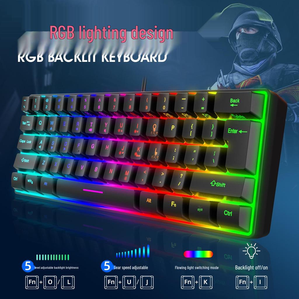 61-клавишная RGB проводная игровая клавиатура с механическим ощущением