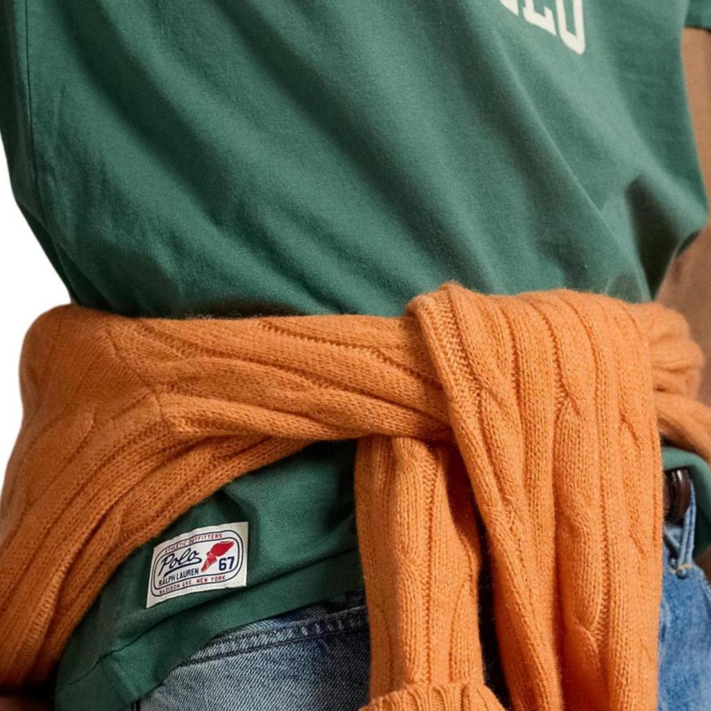 Polo Ralph Lauren Классический крой Однотонная трикотажная футболка с логотипом и коротким рукавом Мужские топы Зеленый 710972668-002