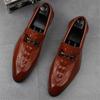 New Men's Alligator Pattern Loafers Pointed White Black Brown Slip On Flats Shoes Designer Homecoming Wedding Dress Footwear