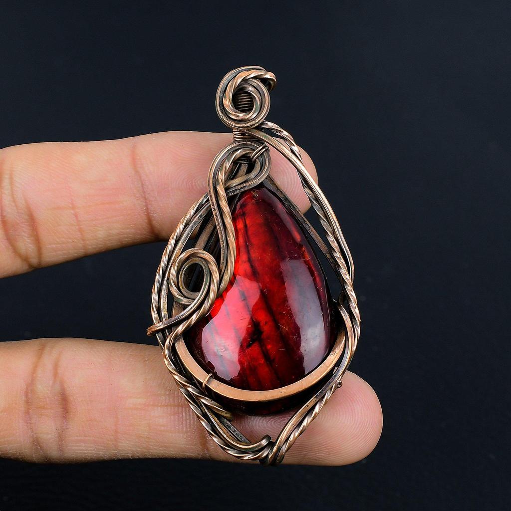 Red Flash Labradorite Pendant, 999 Copper Wire Wrapped Jewelry, Gemstone Jewelry Pendant, Handmade Wedding Gift Jewelry