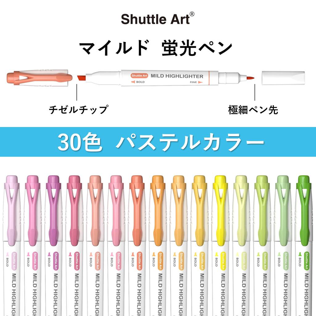 Маркер-хайлайтер Shuttle Art Мягкий 30 Пастельных Двусторонний Extra Fine Скошенный для Дневника Офисный Набор, Цвета, Цвета, На Водной Основе, Цвета, Наконечник, Наконечник, Быстросохнущий,