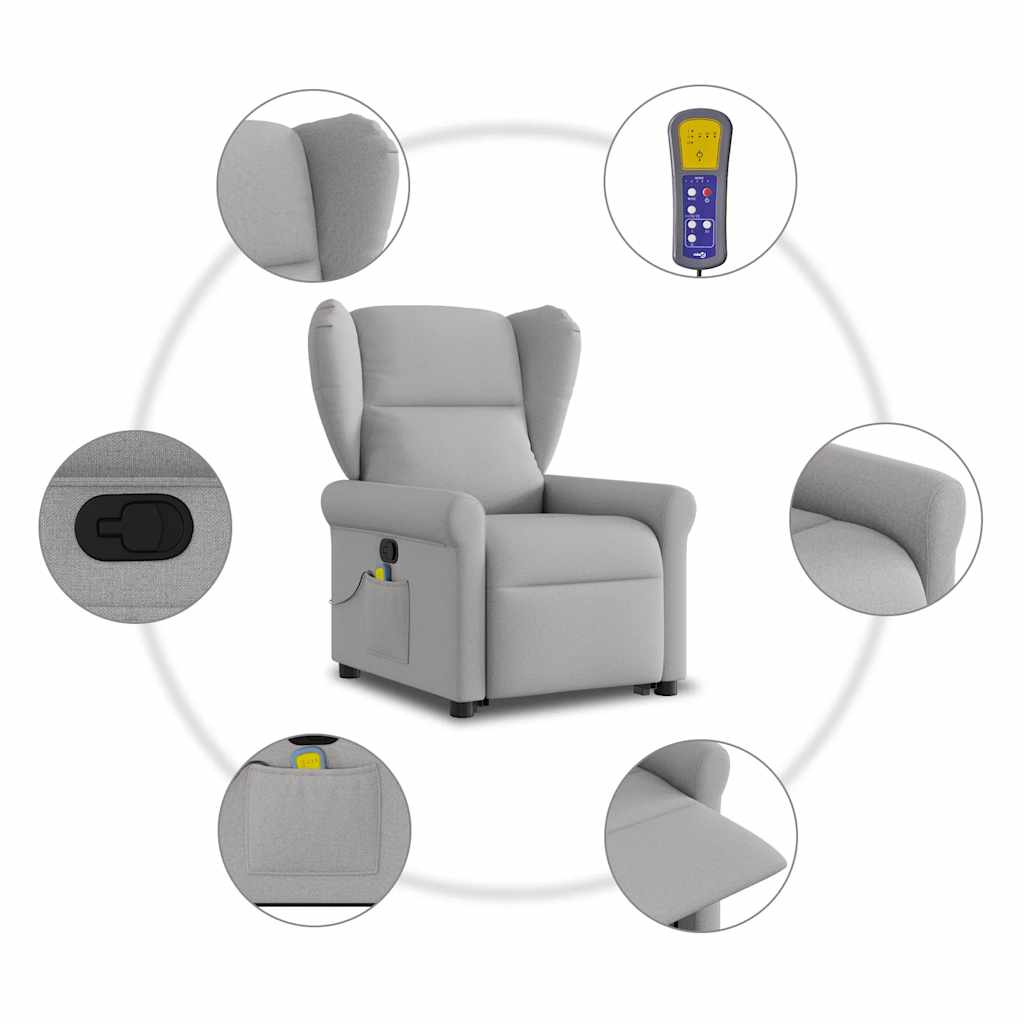 Massage Recliner with Rising Assistance Cloud Grey Fabric