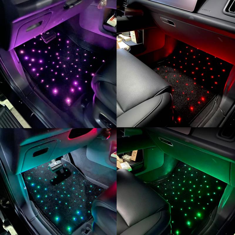 4 шт. Светодиодные коврики для пола автомобиля Starlight LED RGB с управлением через приложение, моющиеся, со светодиодами из оптоволокна, универсальное автомобильное украшение, атмосфера