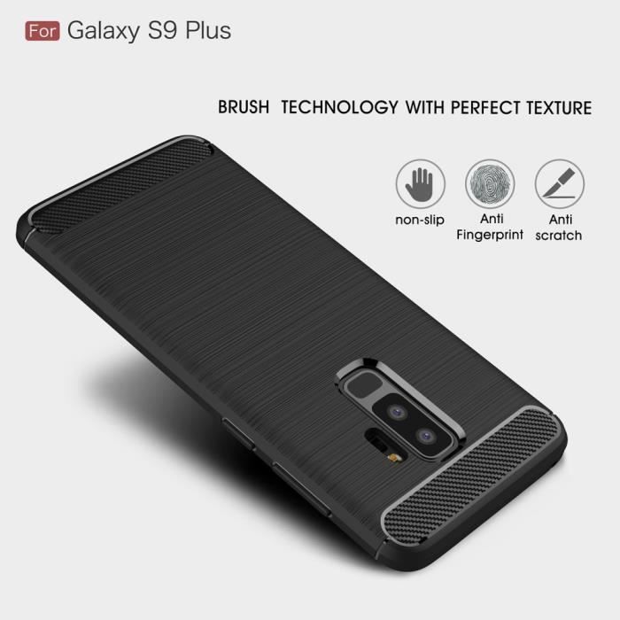 Coque en TPU fibre de carbone noir brossé pour Samsung Galaxy S9+