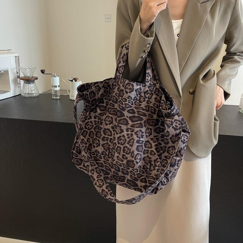 Холщовая сумка-тоут с леопардовым принтом, женская модная портативная сумка через плечо большой вместимости