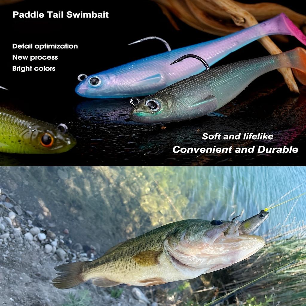 Silicone Paddle Tail Swimbait Fishing Lure, Colorful Bass Fishing Jig Heads, Trout Bait for Freshwater & Saltwater