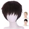 Cosplay Wig Neon Genesis Evangelion Shinji Ikari Short Dark Brown White Mercier Wig Net Set of 2
