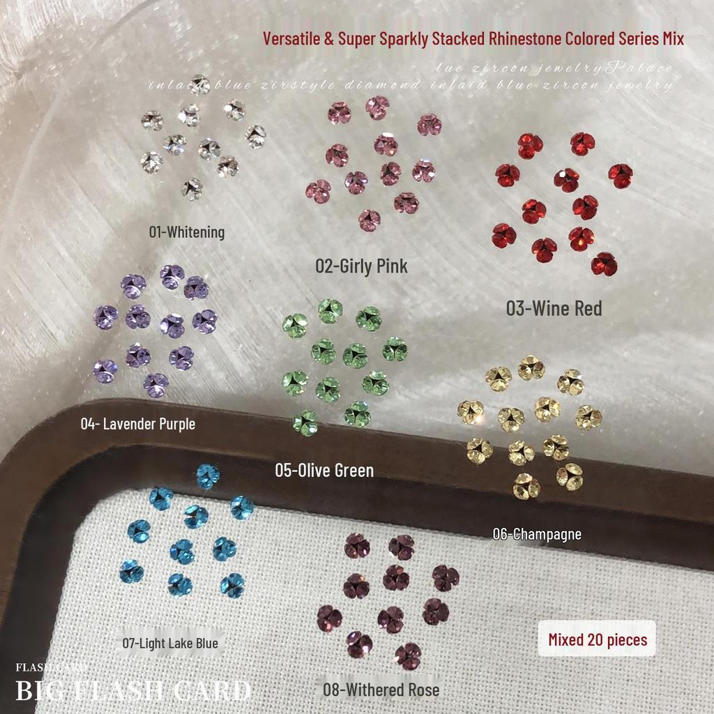 3mm Tray-Free Rhinestone Ball Nail Art Decorations - Mixed Color Bling Stacked Rhinestones for DIY Wearable Nail Art Accessories.