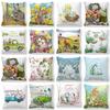 Easter Decorative Pillowcase Cartoon Egg Rabbit Flower Print Cushion Cover Bedroom Room Home Decor 45x45 Cm