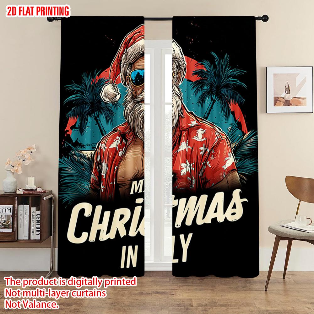 2pcs, plane printing Pattern Curtains A Strong Santa and Ocean Polyester (without rod) Room Decor for Bedroom, Living Room,