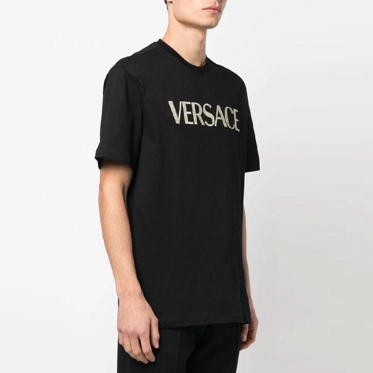 Versace Мужская футболка с коротким рукавом и принтом с логотипом SS23, круглый вырез, черная 1008466-1A06056-1B000