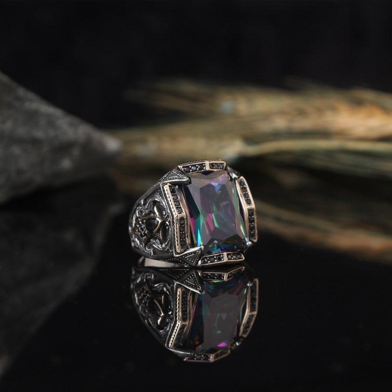 Серебряное мужское кольцо с мистическим дизайном, топаз и цитрин, кольца из стерлингового серебра 925 пробы для мужчин, ювелирные изделия, подарок для него