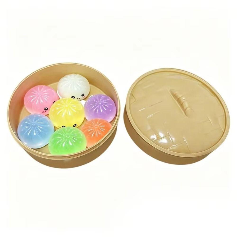 Soft Cute Dumplings Squishy With Steamer Squeezable Squishy Crystal Bun Pinch Food Shape Fidget Sensory Children Gift