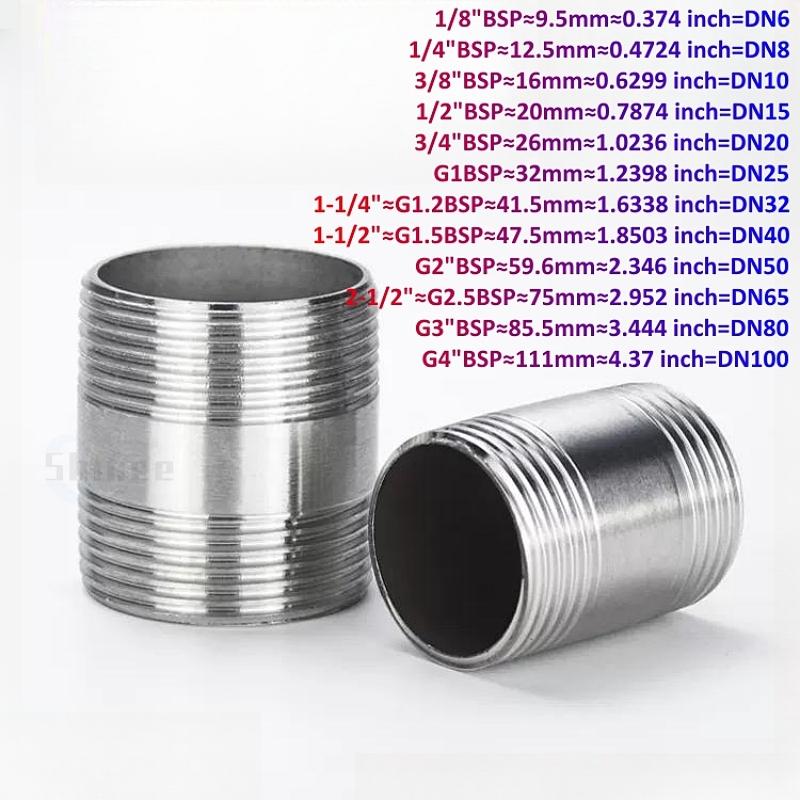Длина 100/150/200/300 мм 1/4" 3/8" 1/2" 3/4"-2” BSP Наружная резьба Длинный ниппель 304 Нержавеющая сталь Трубный фитинг Соединитель Адаптер