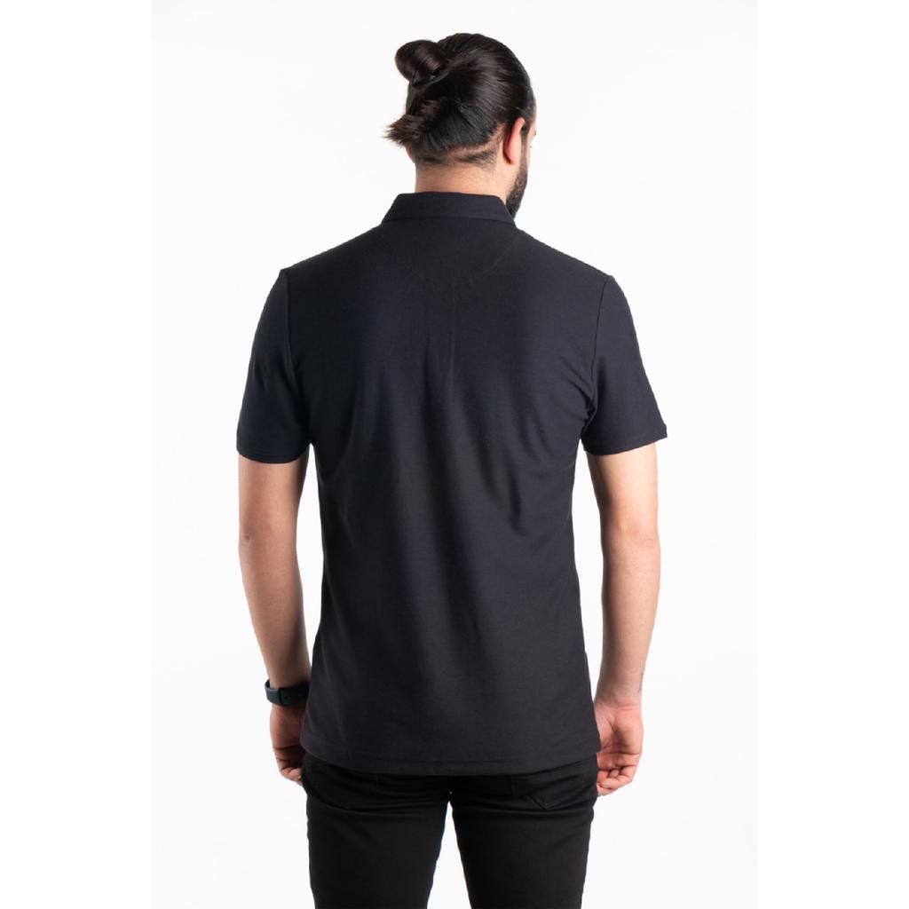 Мужская черная футболка с воротником-поло с молнией и деталями