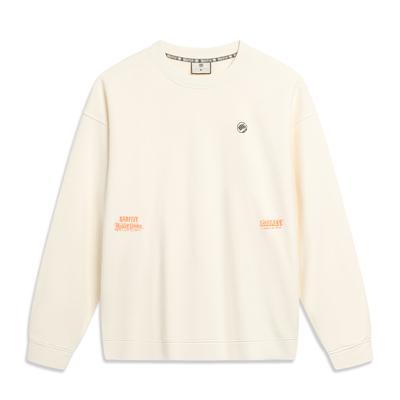 Li Ning X Mister Cartoon Collaboration Badfive Series Letter Round Neck Pullover Hoody Unisex Hoody Off-White AWDTB87-3
