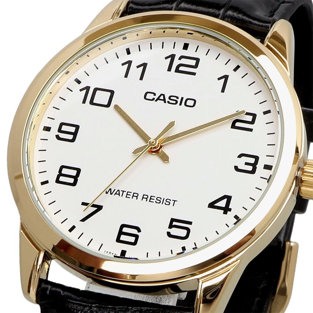 Casio Аналоговые кварцевые мужские часы MTP-V001GL-7B, золото и белый, модель для зарубежного рынка, простая упаковка (Без подарочной коробки) [Параллельный импорт]