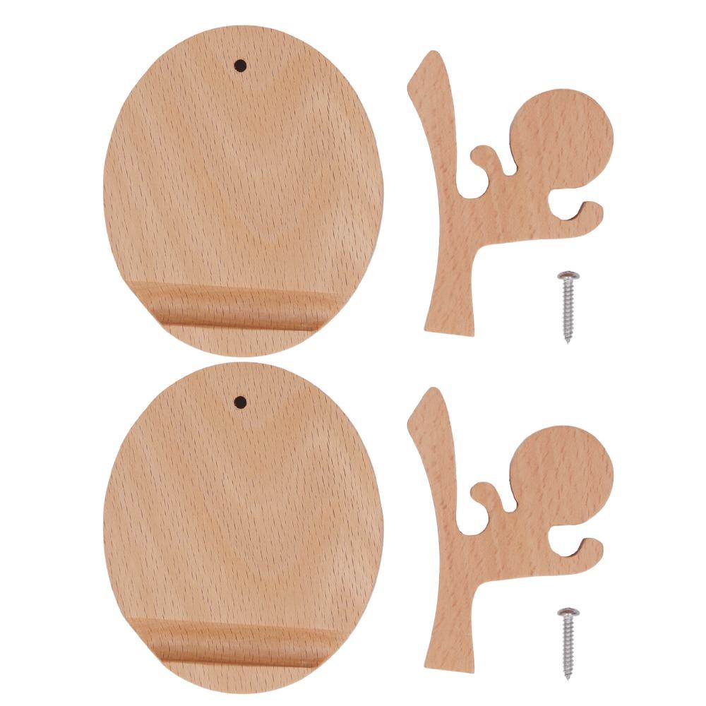 2SETS Wood Smartphone Stand Desktop Cellphone Holder Stands Wooden Phone Holder House Ornament