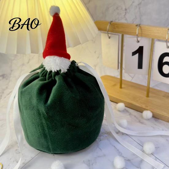 Fabric Drawstring Bags for Gifts Christmas Gift with Santa Hat, Reusable Velvet Xmas Goodie Sacks, Festive Candy Apple Treat Pouch Eve Giving,