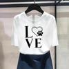 (Asian Size) Fashion Love Heart Paw Sweet Pet Love 90s Dog Cat Print Female Casual Women's Top Casual T Clothing Graphic Tee Short Sleeve T-shirt
