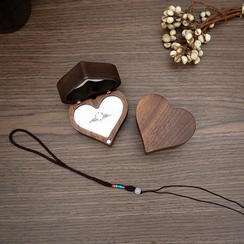 Сердце из орехового дерева шкатулка для кольца предложение держатель для обручального кольца шкатулки для хранения ювелирных изделий без кольца