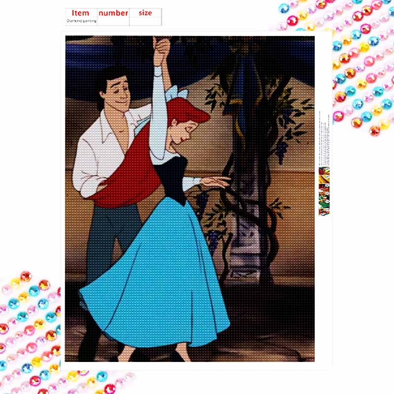 Disney Набор для рисования Алмазной мозаикой, подходит для взрослых и начинающих, Ариэль и Принц танцуют, блестящая картина-поделка, украшение для домашней стены, ручной работы подарок