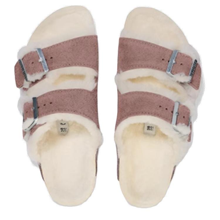 Birkenstock Аризона из овчины Удобные открытый носок Плоская подошва ЭВА Противоизносные шлепанцы Женские сандалии Фиолетовый 1028062