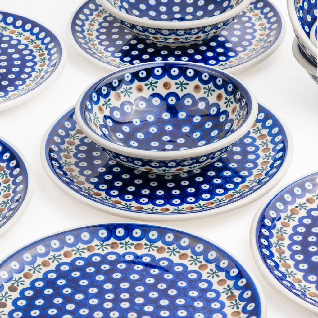 Ceramic Bolesławiec dinner set, K2 pattern - 100% handmade, 12 pieces