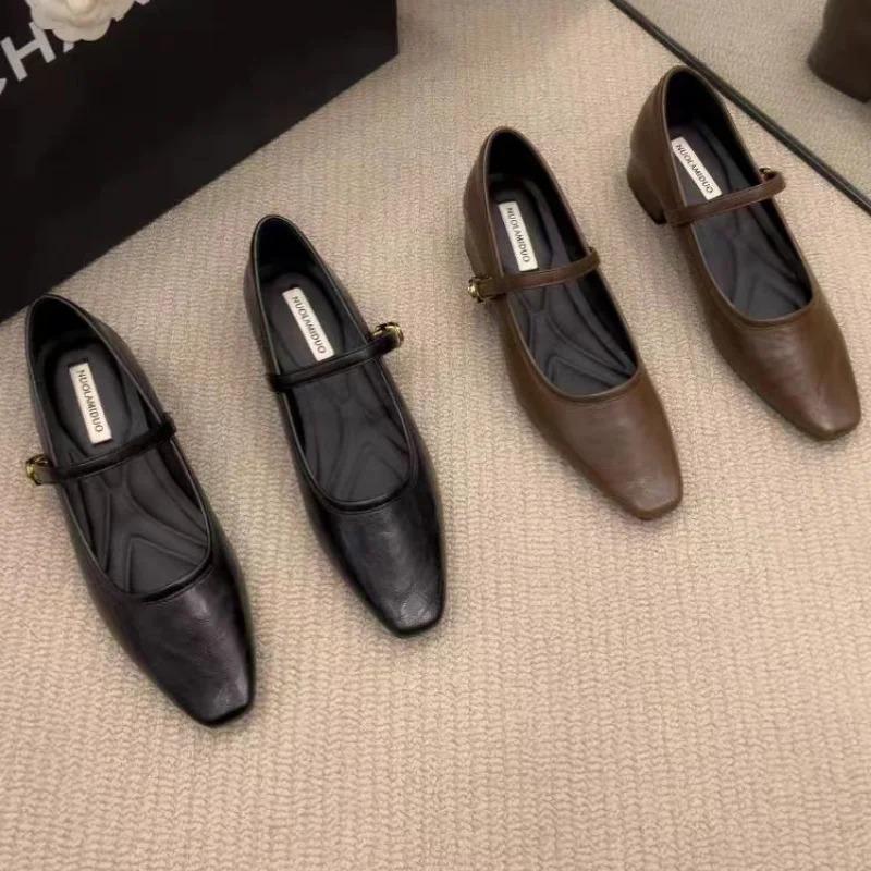 Туфли Мэри Джейн на толстом каблуке Элегантные классические туфли в стиле ретро с квадратным носком Удобные мягкие женские туфли с неглубоким вырезом на низком каблуке