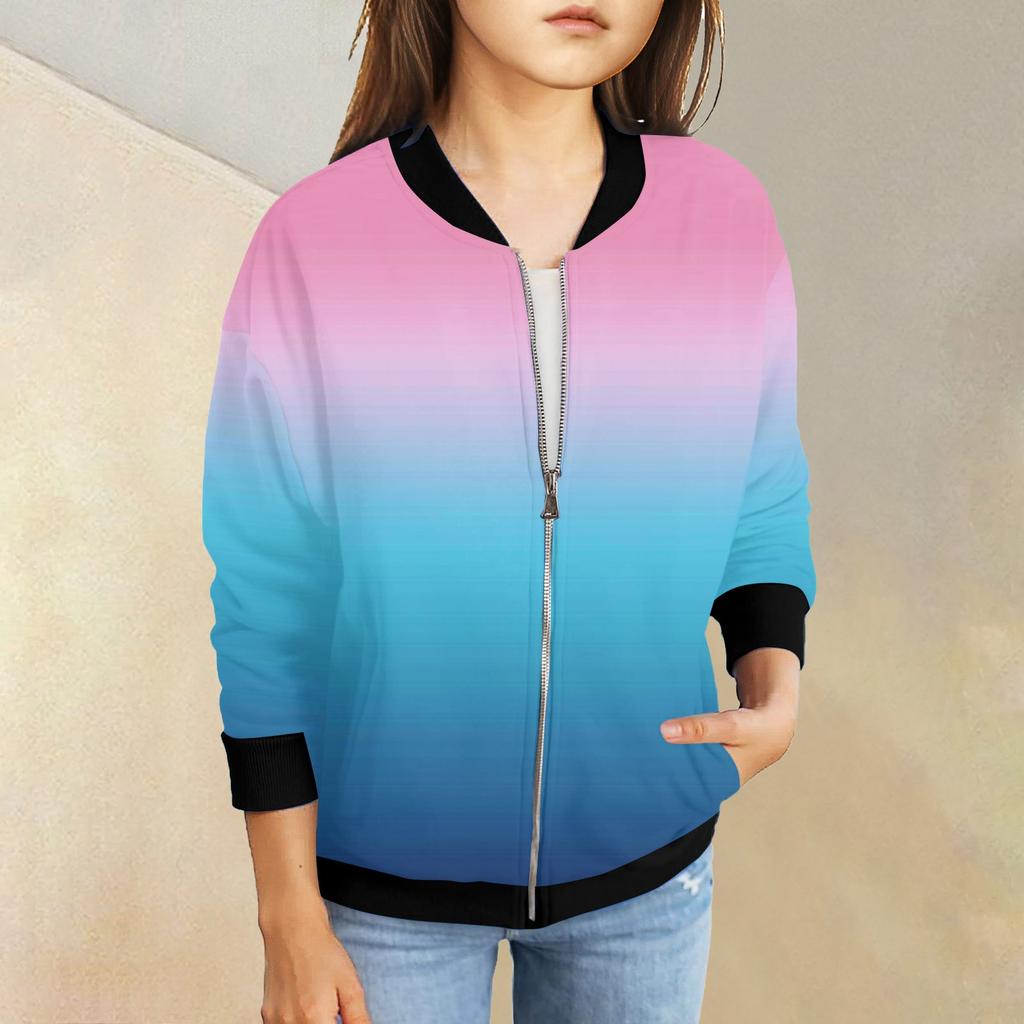 Куртки на молнии для девочек, детские осенние толстовки с длинными рукавами, верхняя одежда с карманами 5-15 лет