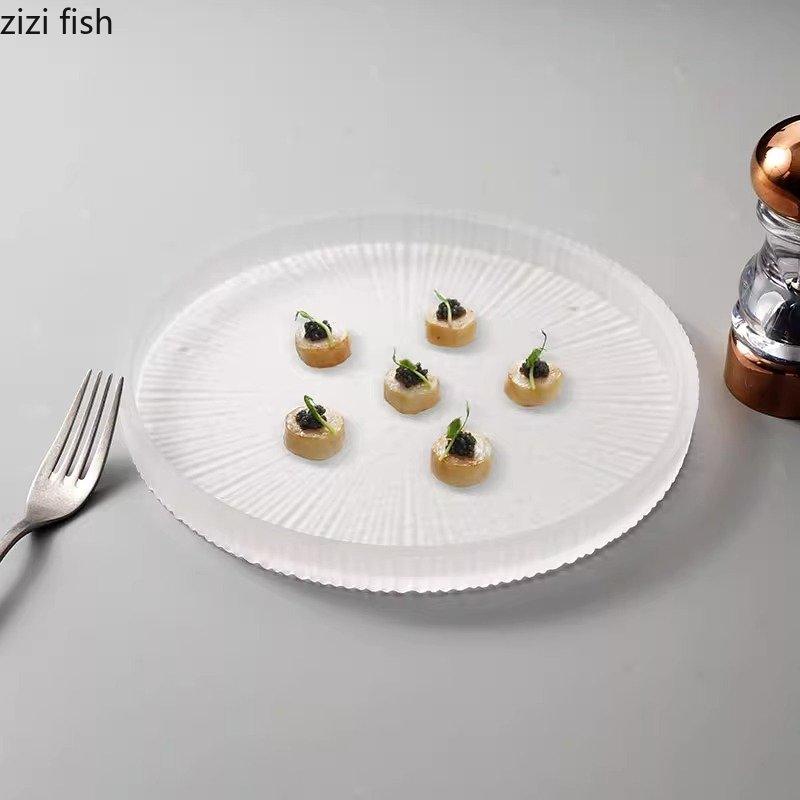 Transparent Glass Dinner Plate Restaurant Creative Flat Plate Dessert Plate Snack Plates Pasta Salad Plates Special Tableware