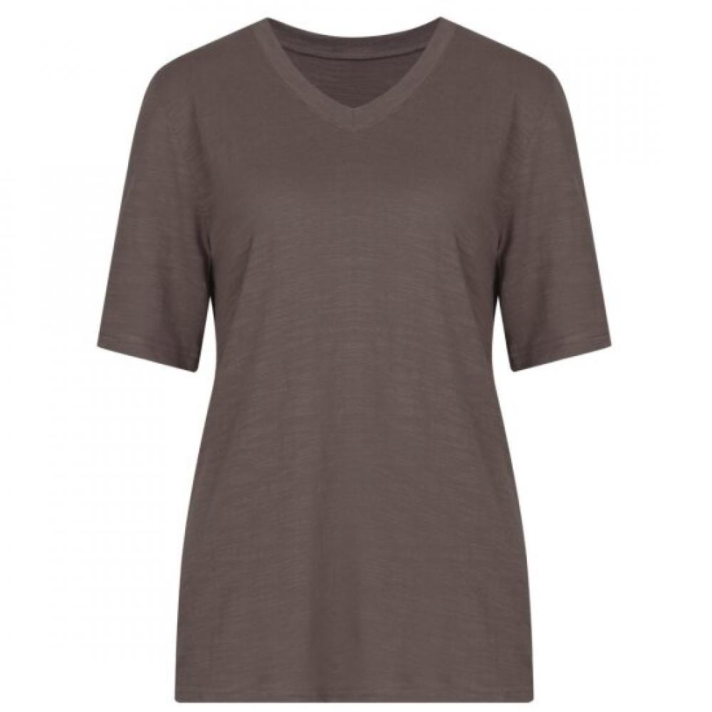 Shop Women Slub CoTTon V Neck ShorT sleeVe T shirT Brown Dai Wsh 0520