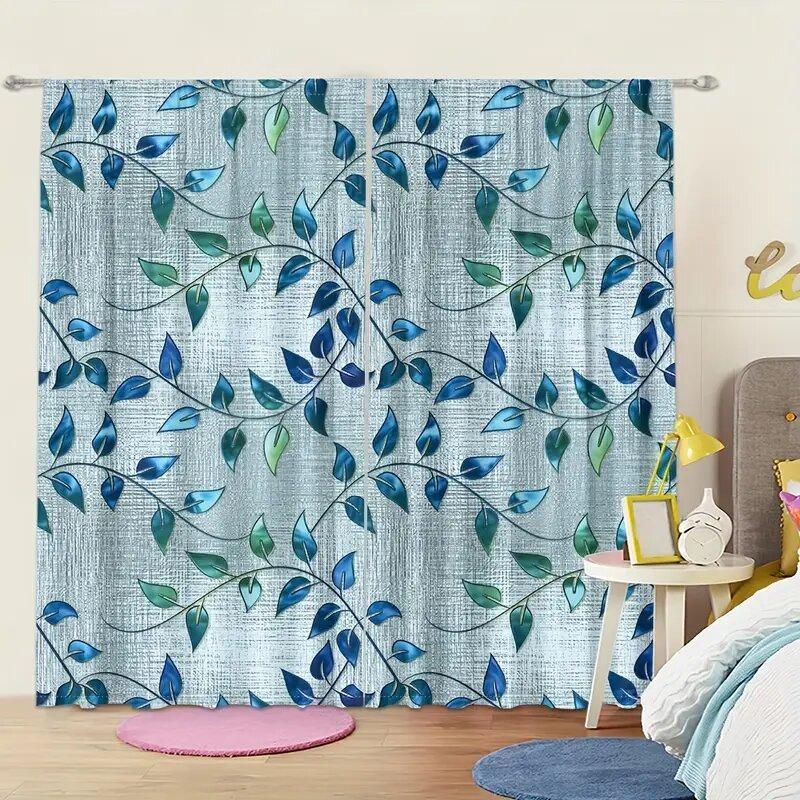 2 pieces - Colorful leaf-patterned printed curtains window decorations home decorations room decorations