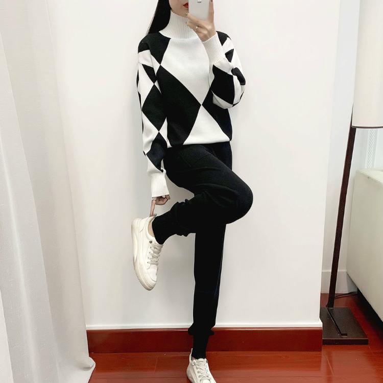 Geomatric женские свитера костюмы комплекты осень-зима толстые мягкие трикотажные комплекты пуловеры длинные брюки повседневный спортивный костюм из 2 предметов