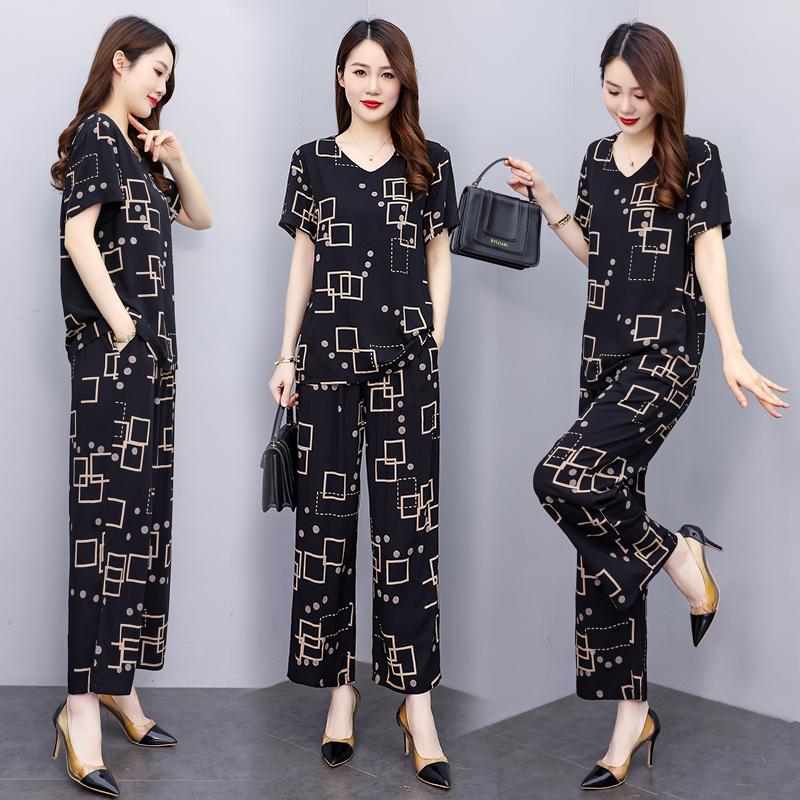 Women Pant Sets Casual Summer 2 Piece Sets Women Elegant Loose Wide Leg Pants and Short Sleeve Blouse
