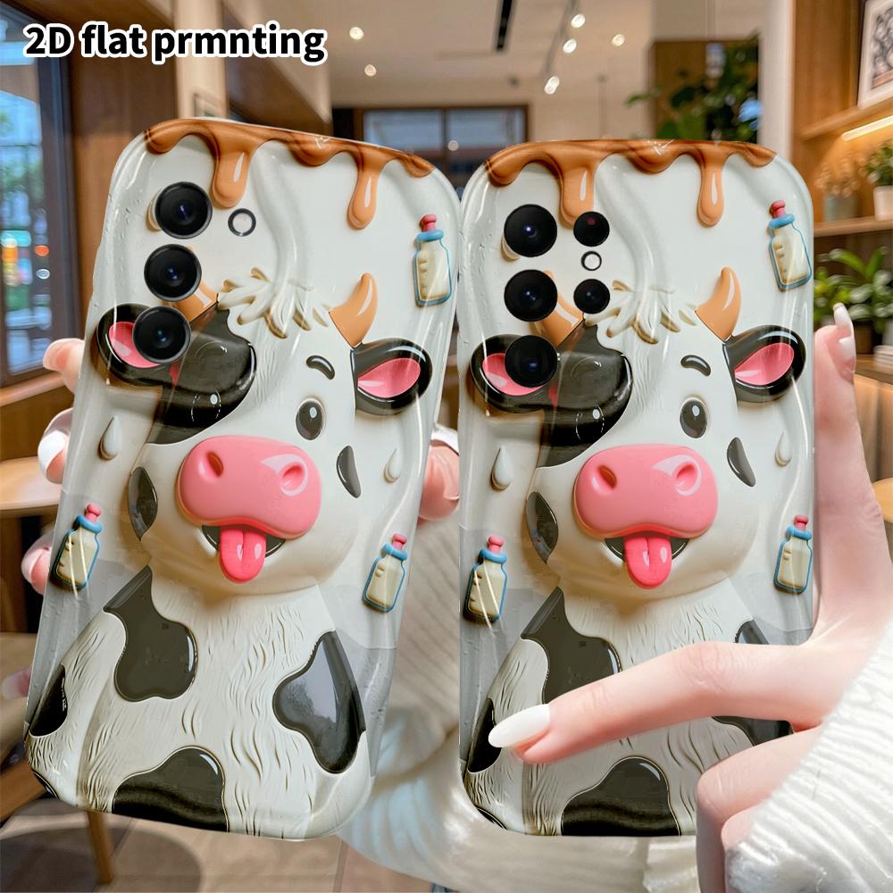 Phone case: 2D flat, suitable for Samsung Galaxy A34 A35 M05 M06 S20 S22 S21 FE Plus 5G protective case, black and white small floral cow, perfect Chr