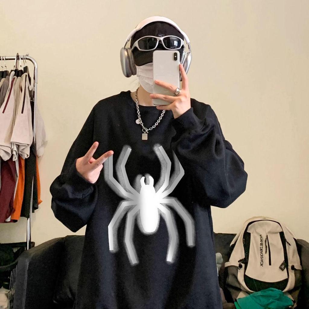 Мужская толстовка в стиле хип-хоп с капюшоном и принтом паука в уличном стиле Harajuku Y2k пуловер с капюшоном зима-осень повседневная одежда винтажная пара
