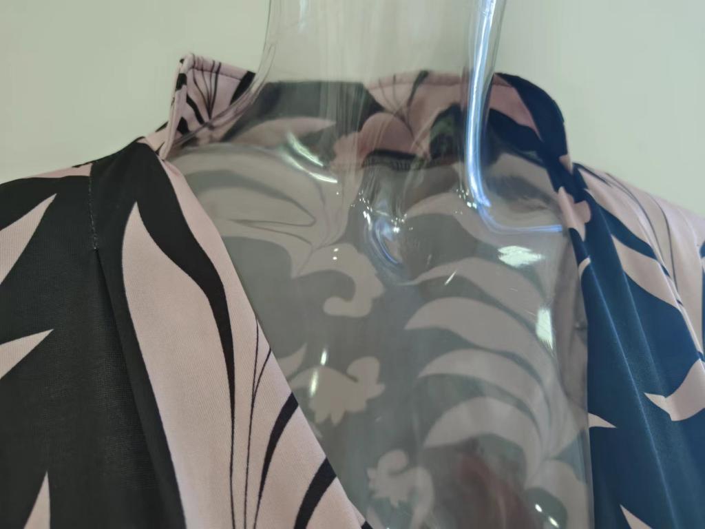 Женское длинное платье с V-образным вырезом и длинным рукавом в стиле бохо с принтом больших размеров