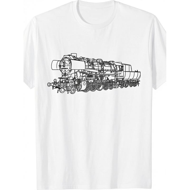 Steam Locomotive Series 52 Vintage BR 52 T-Shirt | Casual Crew Neck, Slight Stretch Fabric, Regular Fit, Geometric-Pattern, Perfect For Men,