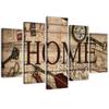Картина из пяти частей, печать на холсте, домашняя надпись, ретро, ​​коричневый