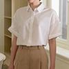 Turn Down Collar Women Shirts Casual Simple Loose Solid Color Short Sleeve All Match Female Blouses