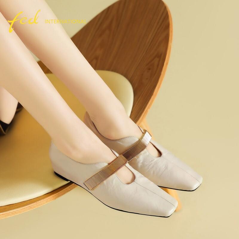 [First layer cowhide] French distressed genuine leather with shallow texture, high-end embellishment, gentle temperament, versatile women's loafers
