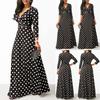 Women Fashion Elegant Polka Dot 3/4 Sleeve Long Maxi Evening Party Beach Holiday Sundress