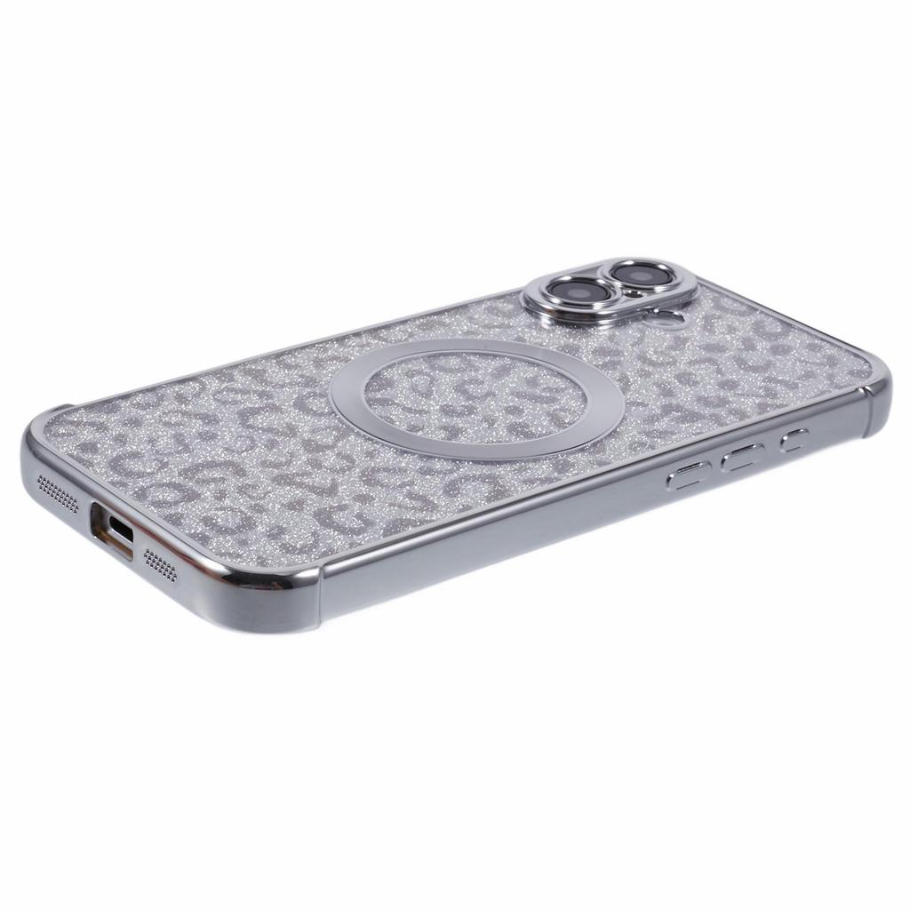 For iPhone 16 Plus Case Compatible with MagSafe Sparkly Leopard Print Clear TPU Phone Cover