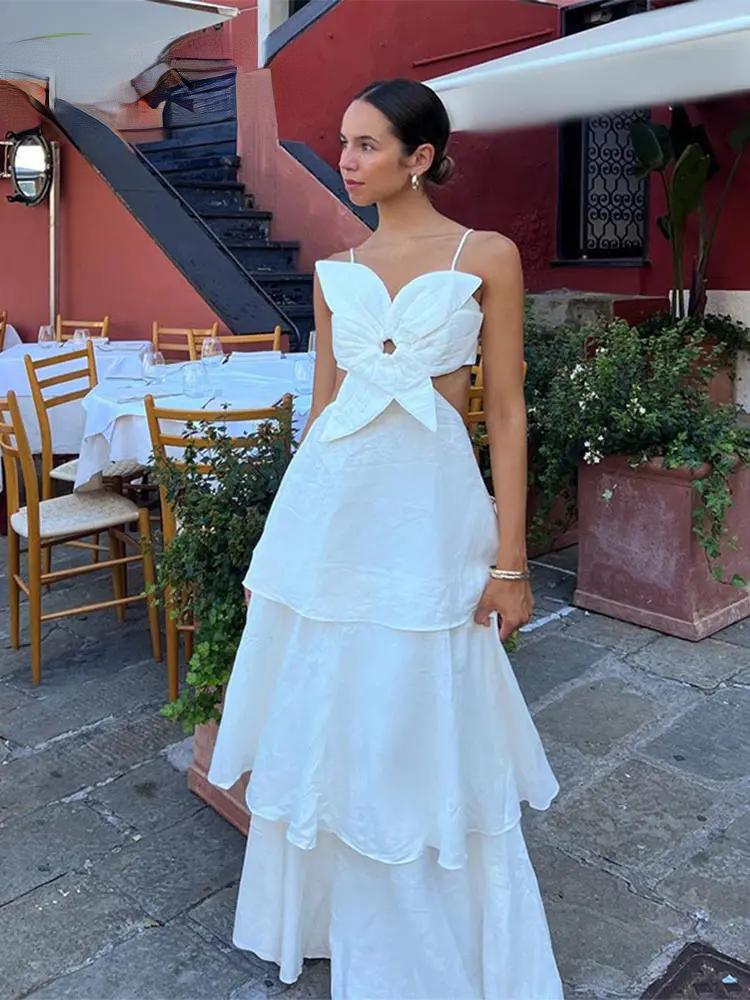 Сексуальное элегантное ажурное вечернее платье с оборками, летнее цветочное облегающее длинное платье, модная шикарная милая пляжная одежда с открытой спиной